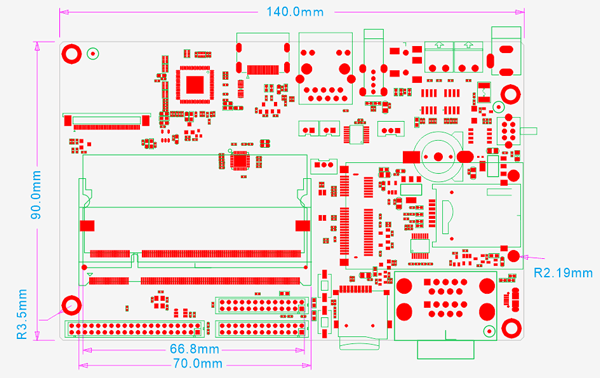 EINK-IMX7 PCB Dimension