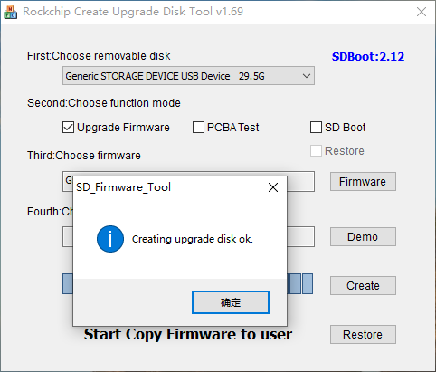 Creating upgrade disk OK